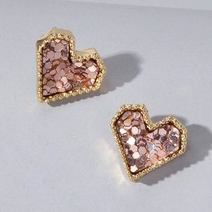Any 2/$20! Gold & Pink Sequin Heart Stud Earrings